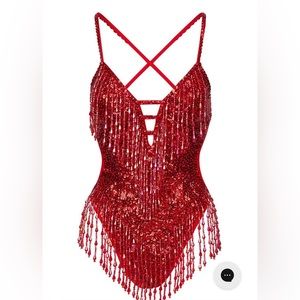 Shop Easy Tiger red ruby shimmy shimmy sequin bodysuit